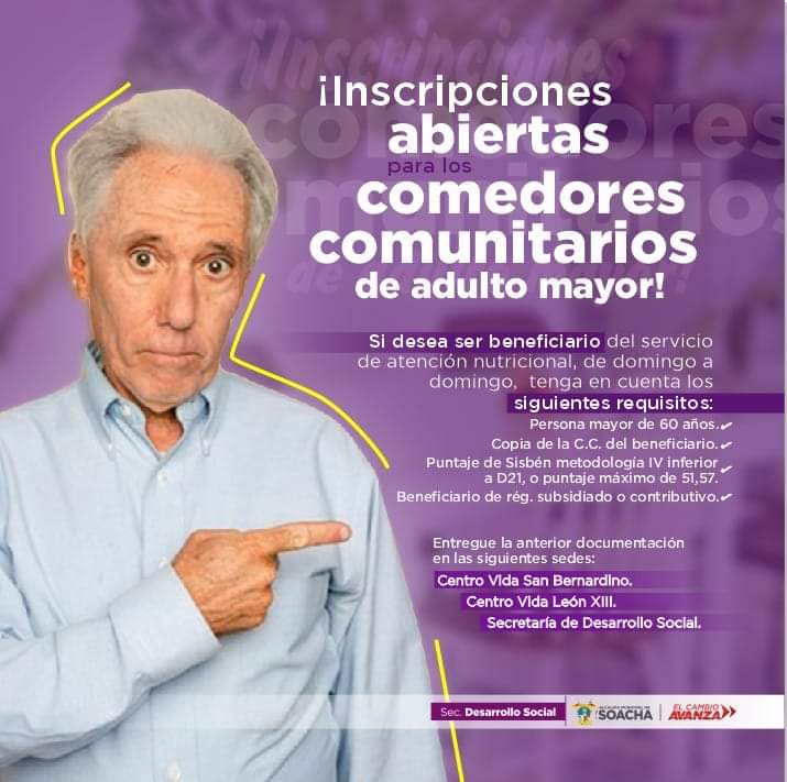 Inscripciones abiertas a comedores comunitarios en Suacha.